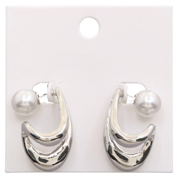 DOUBLE OVAL METAL PEARL BEAD EARRING