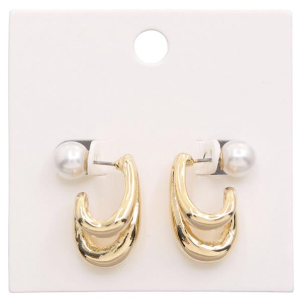 DOUBLE OVAL METAL PEARL BEAD EARRING