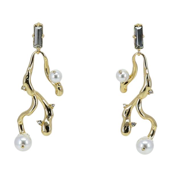 PEARL BEAD METAL BAR EARRING