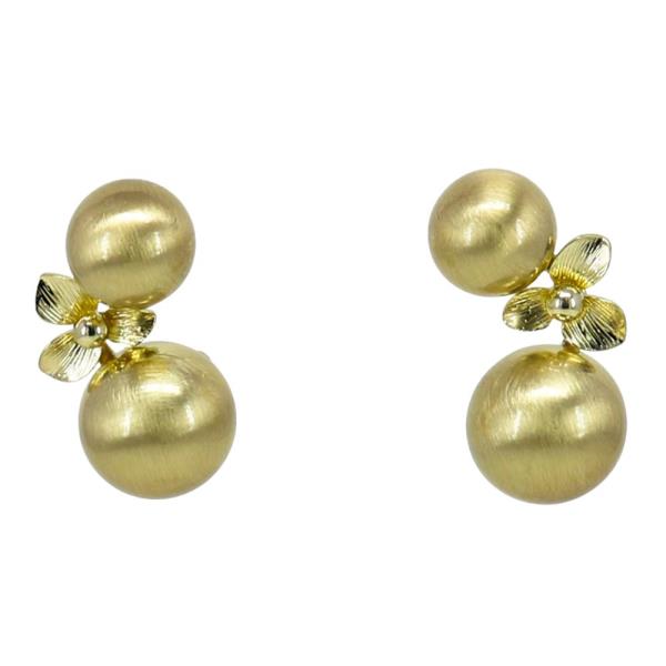 DOUBLE BALL BEAD FLOWER METAL EARRING