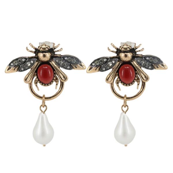 INSECT PEARL BEAD DANGLE EARRING