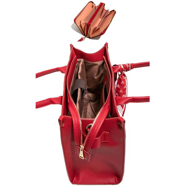 3IN1 LEOPARD TEXTURE SATCHEL W MATCHING BAG AND WALLET SET