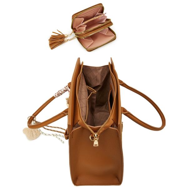 3IN1 LEOPARD TEXTURE SATCHEL W MATCHING BAG AND WALLET SET