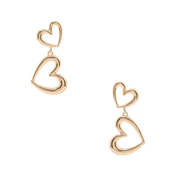 DOUBLE HEART METAL DANGLE EARRING