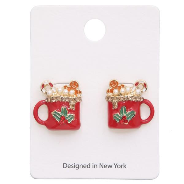 CHRISTMAS RHINESTONE PEARL HOT COCOA POST EARRING