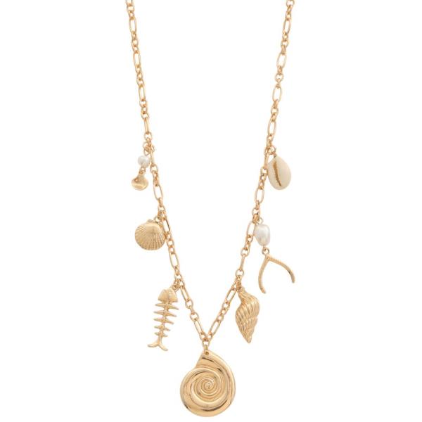 SEASHELL MULTI CHARM STATION METAL NECKLACE
