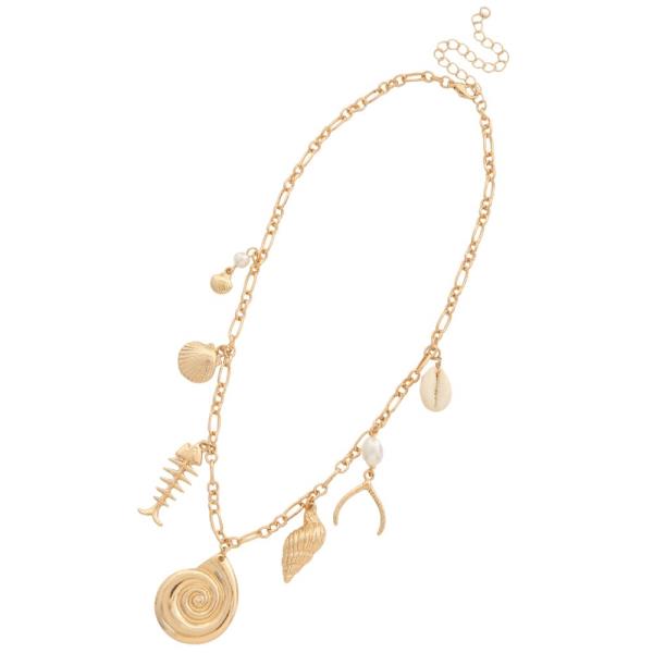 SEASHELL MULTI CHARM STATION METAL NECKLACE