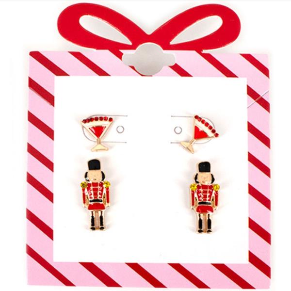 NUTCRACKER SOLDIERS & COCKTAIL POST EARRING SET