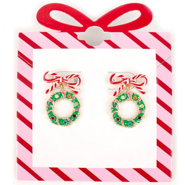 WREATH CANDY CANE POST EARRING