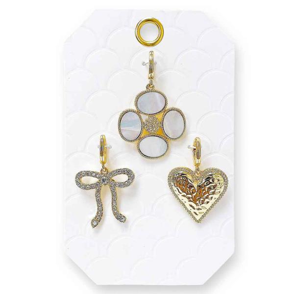 FLOWER BOW HEART 3PCS PEARL CHARM