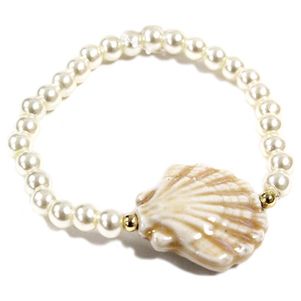 FAUX PEARL SHELL STRETCH BRACELET