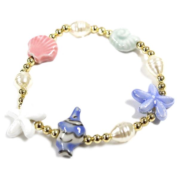 ACRYLIC BEAD STARFISH FISH SHELL STRETCH BRACELET