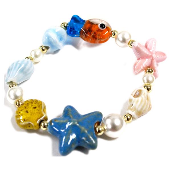 ACRYLIC BEAD STARFISH SHELL STRETCH BRACELET