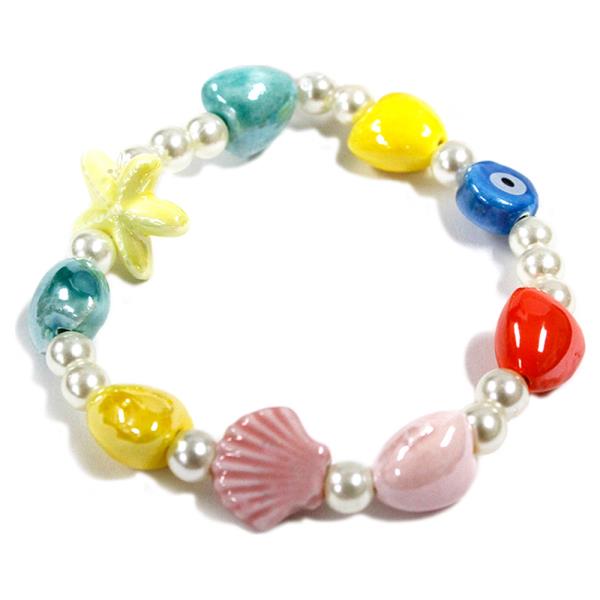 ACRYLIC BEAD STARFISH SHELLFISH STRETCH BRACELET