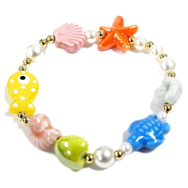ACRYLIC BEAD STARFISH SHELL FISH STRETCH BRACELET