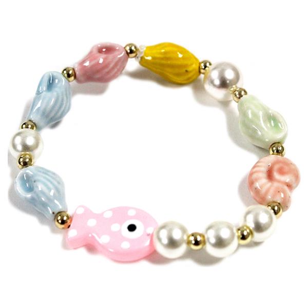 ACRYLIC BEAD FISH SHELL STRETCH BRACELET