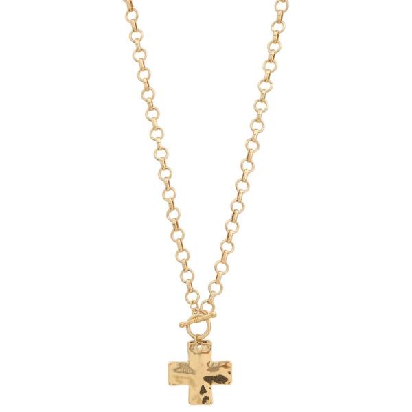 WIDE CROSS PENDANT TOGGLE CLASP CIRCLE LINK METAL NECKLACE