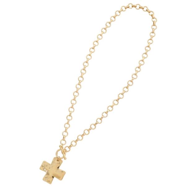 WIDE CROSS PENDANT TOGGLE CLASP CIRCLE LINK METAL NECKLACE