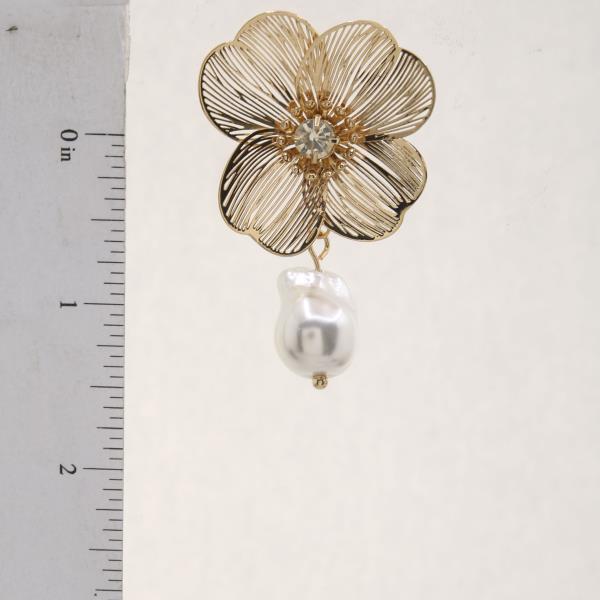 FLOWER PEARL BEAD LINK DANGLE EARRING