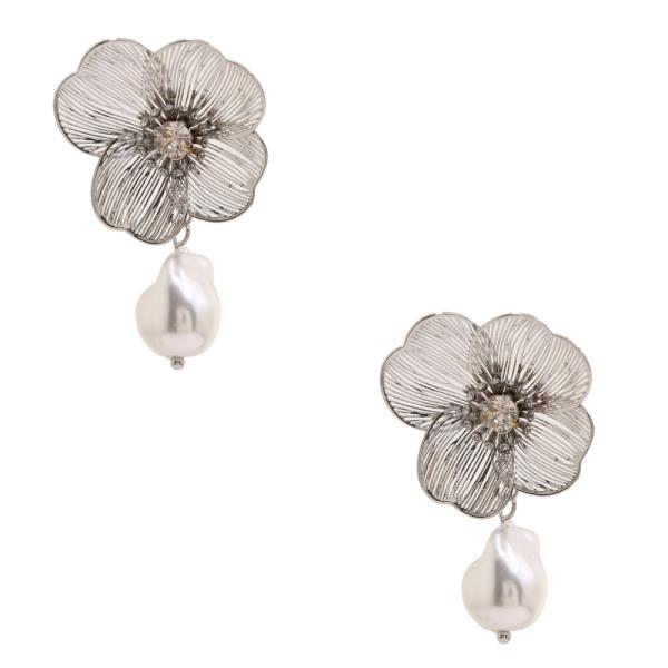 FLOWER PEARL BEAD LINK DANGLE EARRING