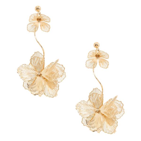 DOUBLE FLOWER METAL DANGLE EARRING