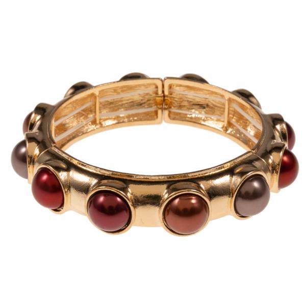 GRADATION COLORED PEARL CABOCHION STRETCH BRACELET