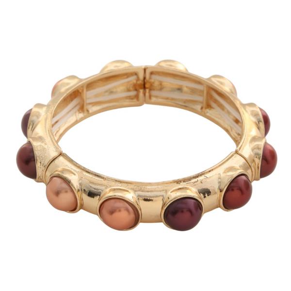 GRADATION COLORED PEARL CABOCHION STRETCH BRACELET