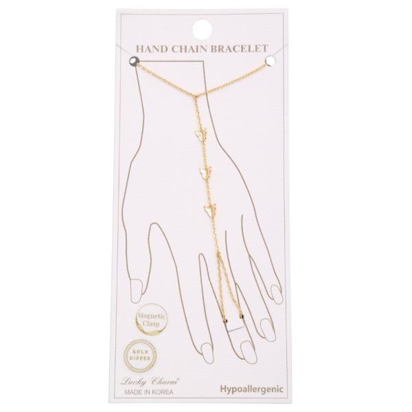 BUTTERFLY CHARM METAL HAND CHAIN GOLD DIPPED MAGNETIC CLASP BRACELET