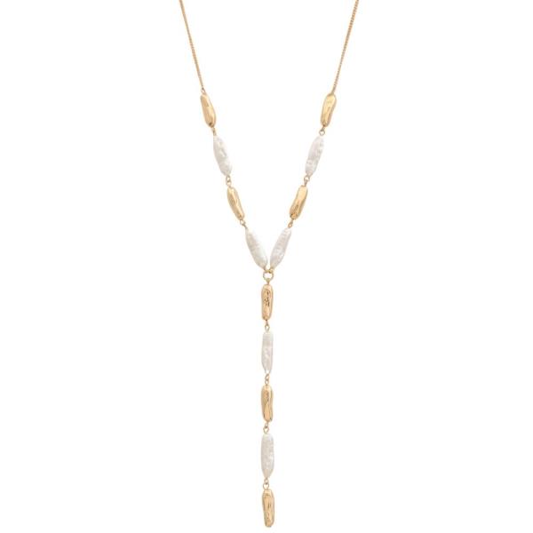 PEARL METAL BEAD Y SHAPE NECKLACE