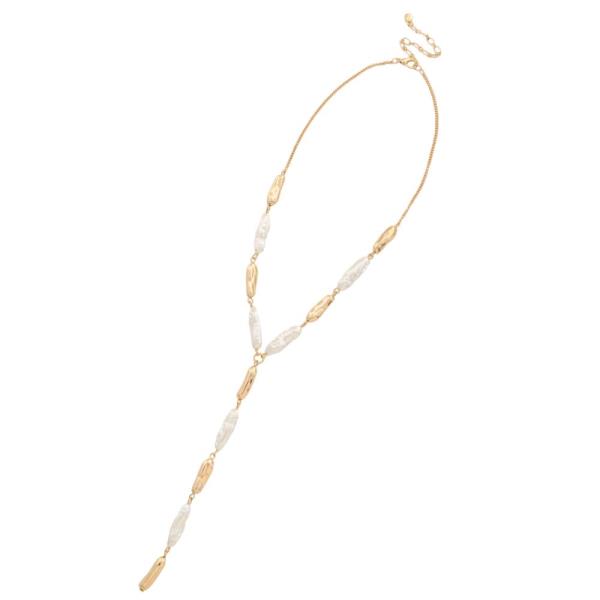 PEARL METAL BEAD Y SHAPE NECKLACE
