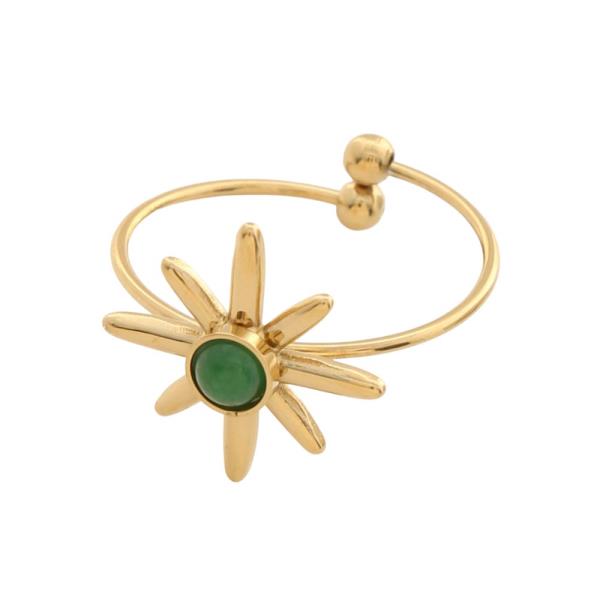 FLOWER STONE STAINLESS STEEL ADJUSTABLE RING