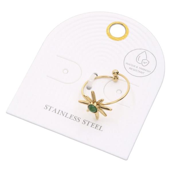 FLOWER STONE STAINLESS STEEL ADJUSTABLE RING