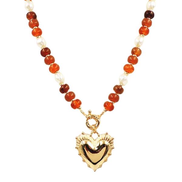 HEART CHARM BEADED NECKLACE