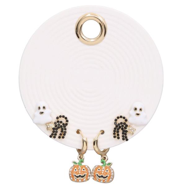 HALLOWEEN PUMPKIN HUGGIE ASSORTED EARRING SET