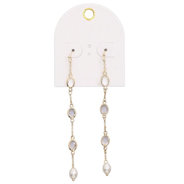 OVAL CRYSTAL LINK METAL DANGLE EARRING
