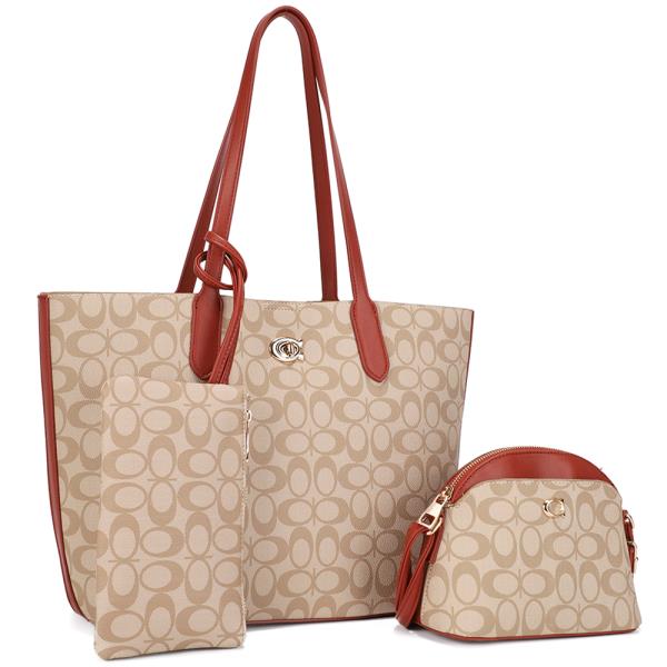 3IN1 OVAL PRINT TOTE W CROSSBODY AND CLUTCH SET