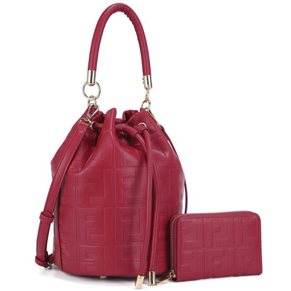 2IN1 DESIGN TEXTURE HANDLE SATCHEL W WALLET SET