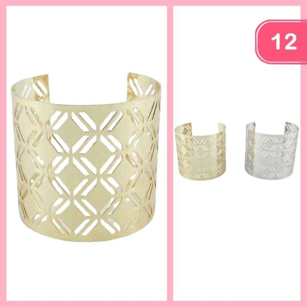 PATTERNED OPEN BANGLE CUFF BRACELET (12 UNITS)