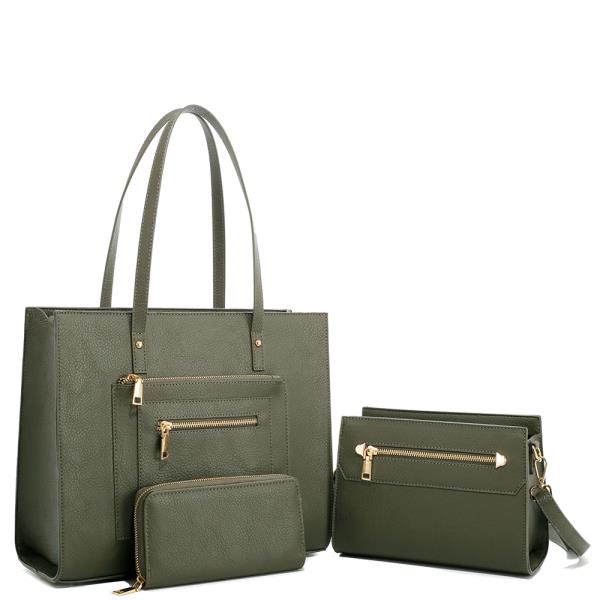 3IN1 ZIPPER DESIGN TOTE BAG W CROSSBODY AND WALLET SET
