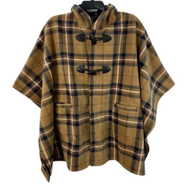 WOVEN FLEECE PLAID RUANA WITH HOOD CLASP POCKET AND SHERPA LINING