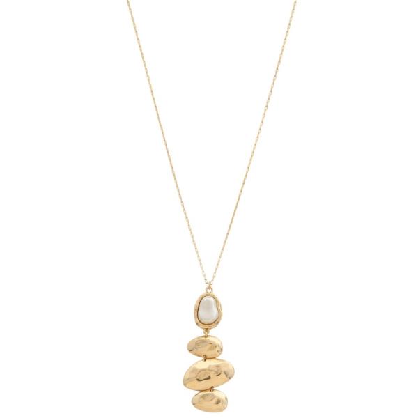 PEARL BEAD METAL PENDANT NECKLACE