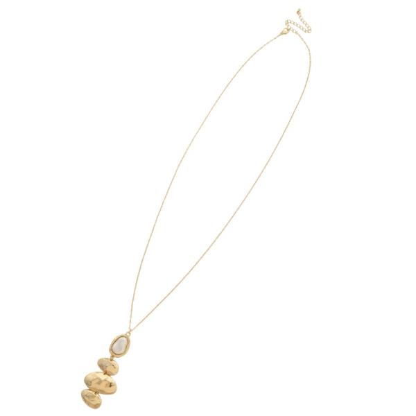 PEARL BEAD METAL PENDANT NECKLACE