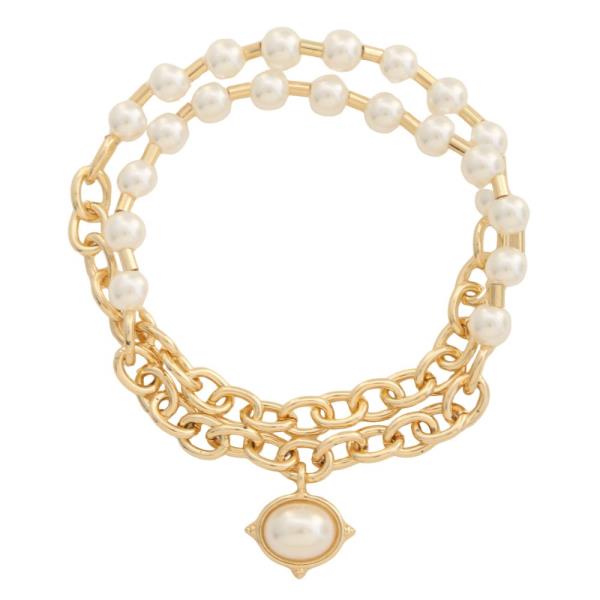 PEARL BEAD OVAL CHARM BRACELET SET