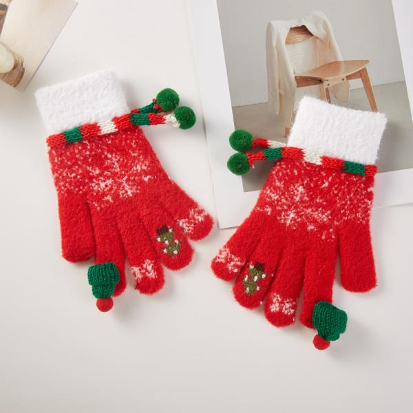 CHRISTMAS TREE POM POM SNOWFLAKE KNIT GLOVES