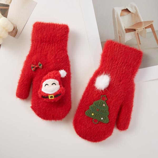 CHRISTMAS SANTA TREE FUZZY MITTEN GLOVES