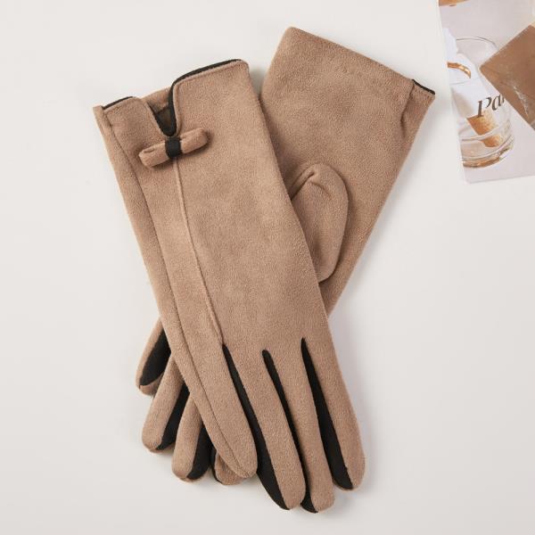 FAUX SUEDE BOW DETAIL TOUCHSCREEN GLOVES