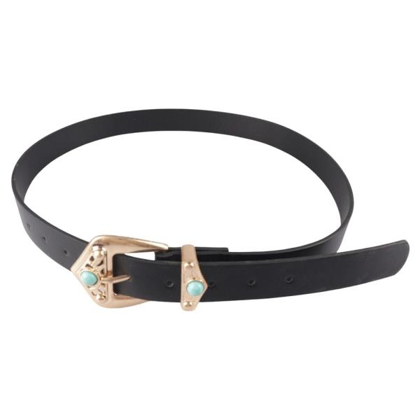 WESTERN FAUX LEATHER STONE BUCKLE BELT