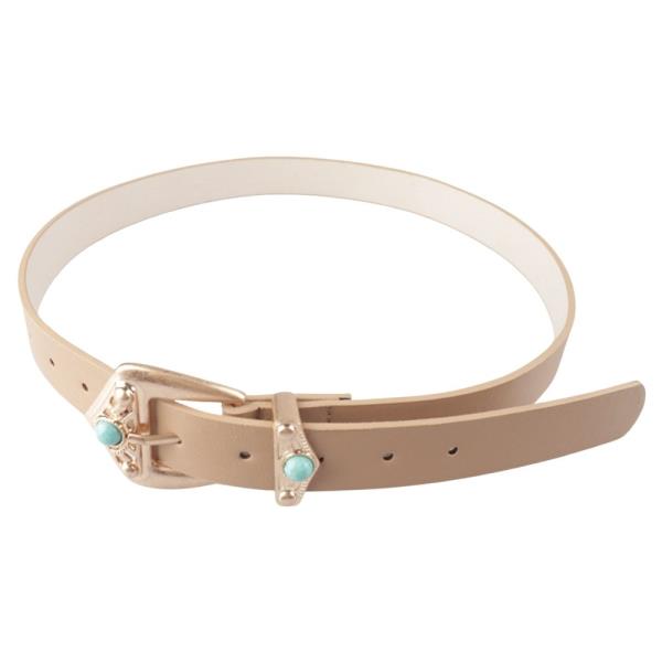 WESTERN FAUX LEATHER STONE BUCKLE BELT