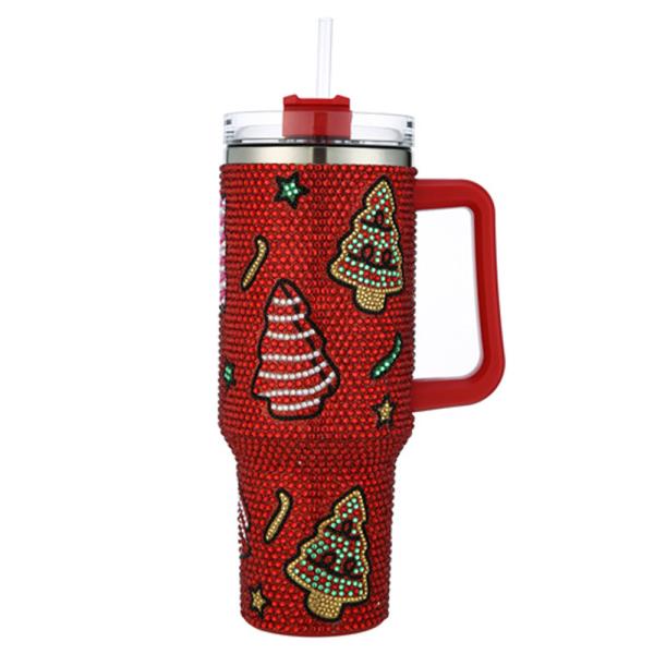 RHINESTONE CHRISTMAS TREE PATTERN 40OZ TUMBLER CUP