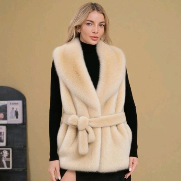 FAUX FUR BELTED SLEEVELESS VEST